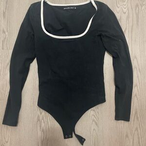 Black Long Sleeve Bodysuit with White Trim
